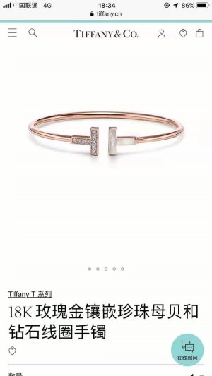 Tiffany &Co 925T Square 玫瑰金手镯 by Tiffany镶嵌烤漆和高碳钻T Square 戒指和手镯的轮廓更醒目大胆，两种不同风格的手镯均可以独立或混搭佩戴。