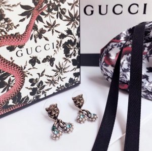 Gucci 古驰 豹子蓝钻双花耳钉 精选原版一致材质搭配s925纯银针 原版一致复古做旧处理