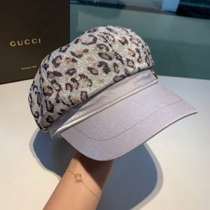 Gucci古奇豹纹八角帽，贝雷帽，画家帽，女神必备单品！火爆两色！