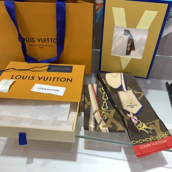 Louis Vuitton 新款小飘带 箱包腕带～咖色 8*120cm 100%斜纹真丝 原单品质 - Click Image to Close