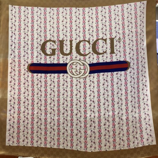 Gucci 玫瑰标志～咖色 90*90cm 100%真丝 暗花提纹 原单品质 搭配大衣 时尚又保暖 - Click Image to Close