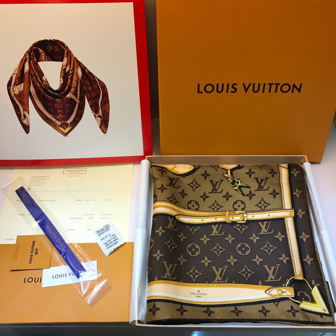 Louis Vuitton 皮带方巾 90*90cm 100%斜纹真丝 手工卷边