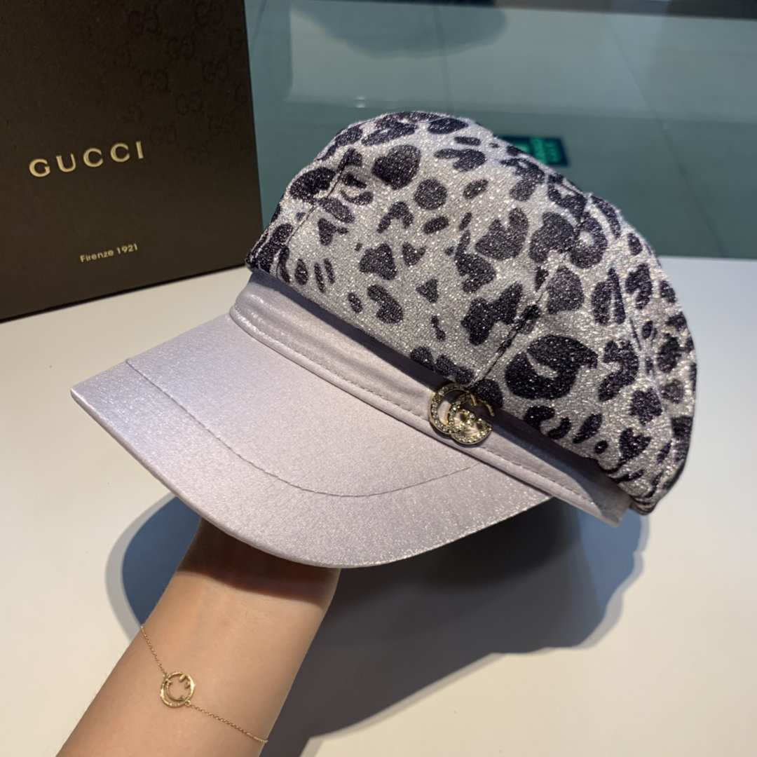 Gucci古奇豹纹八角帽，贝雷帽，画家帽，女神必备单品！火爆两色！