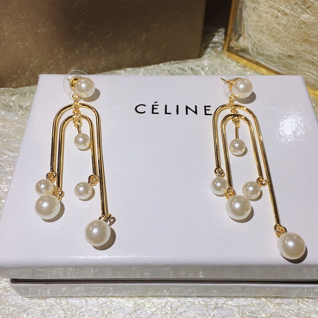 CELINE 赛琳 韩版防过敏气质百搭耳环热销款925纯银针 专柜原版同亚金材质！镶钻耳吊 女神必备 超级显脸瘦