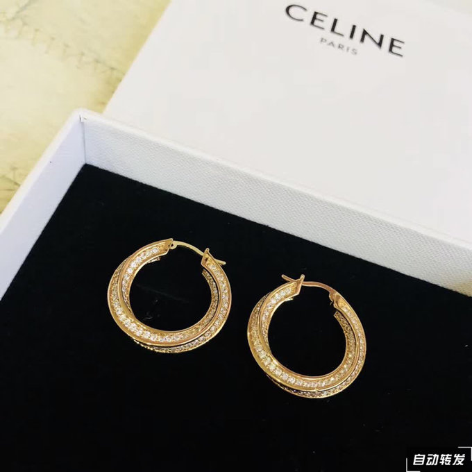 xx275 Celine 塞琳 2019年秋冬新品 黄金色圆圈绕钻耳钉 耳圈 超百搭 欧美范十足 人手必备单品 超精工 果断自留！！！精选原版一致黄铜材质